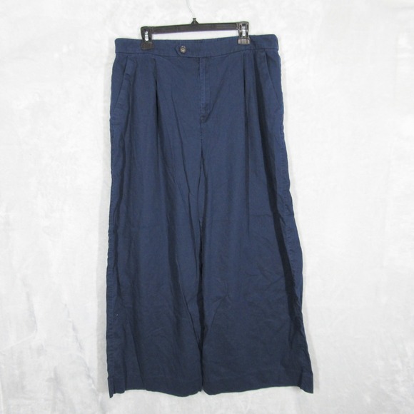 Banana Republic Wide Leg Cropped Pants Trousers Pleated Dark Blue Size 16 - Picture 1 of 16
